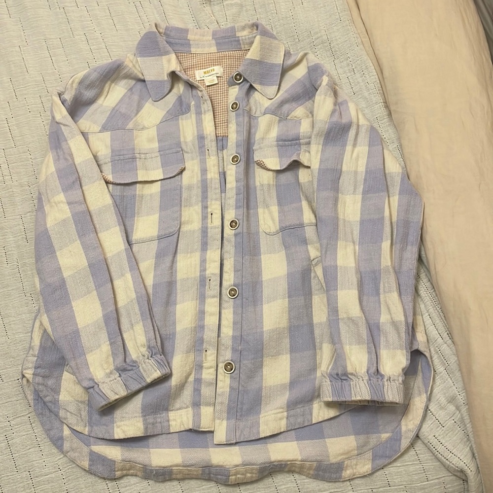 Anthropologie lavender and cream light jacket.